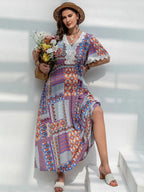 Plus Size Printed Lace Detail Short Sleeve Dress - LoveNest Treasures