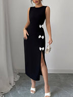 Bow Slit Round Neck Sleeveless Dress - LoveNest Treasures