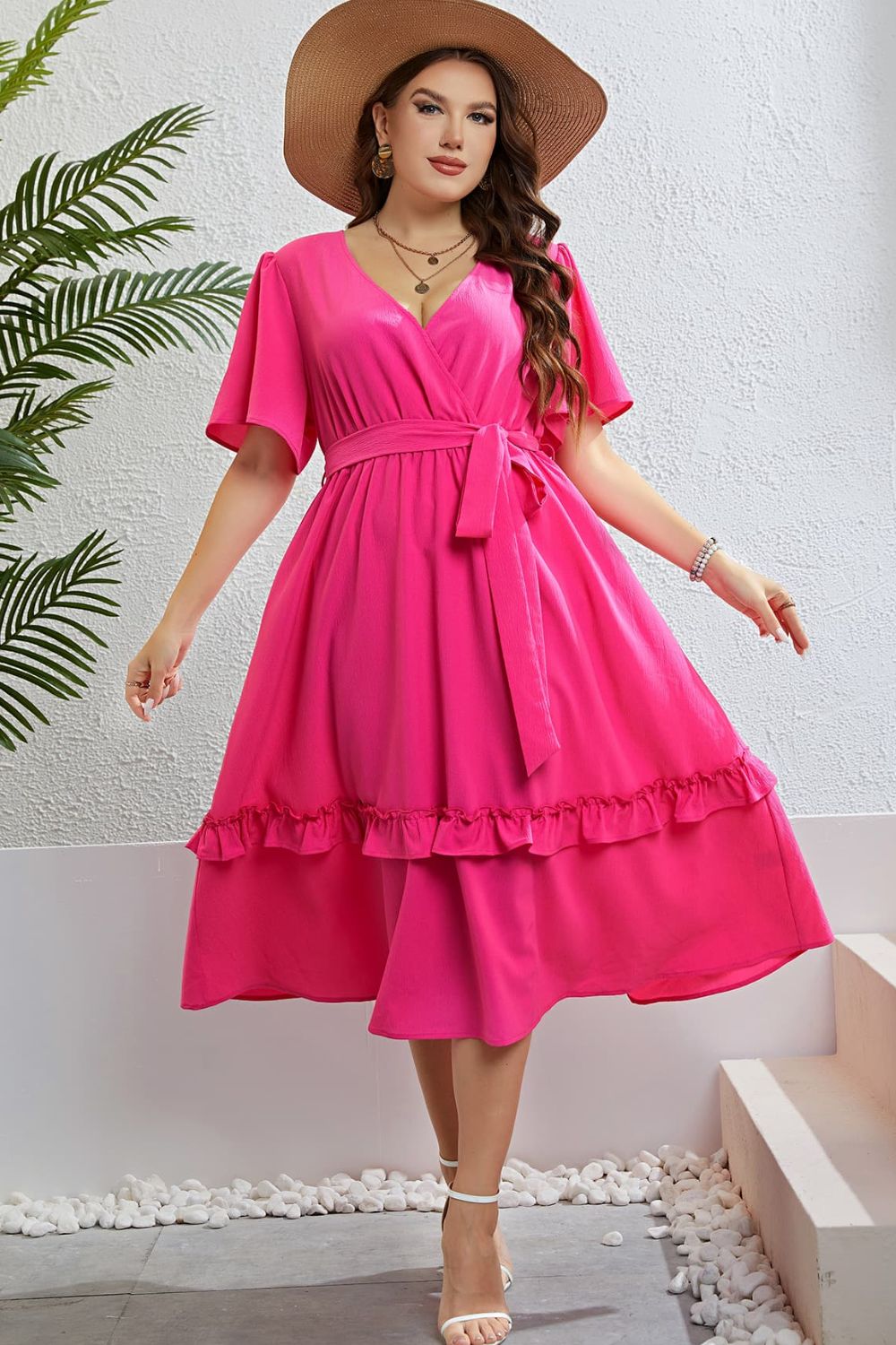 Honey Belted Frill Trim Flutter Sleeve Dress - LoveNest Treasures