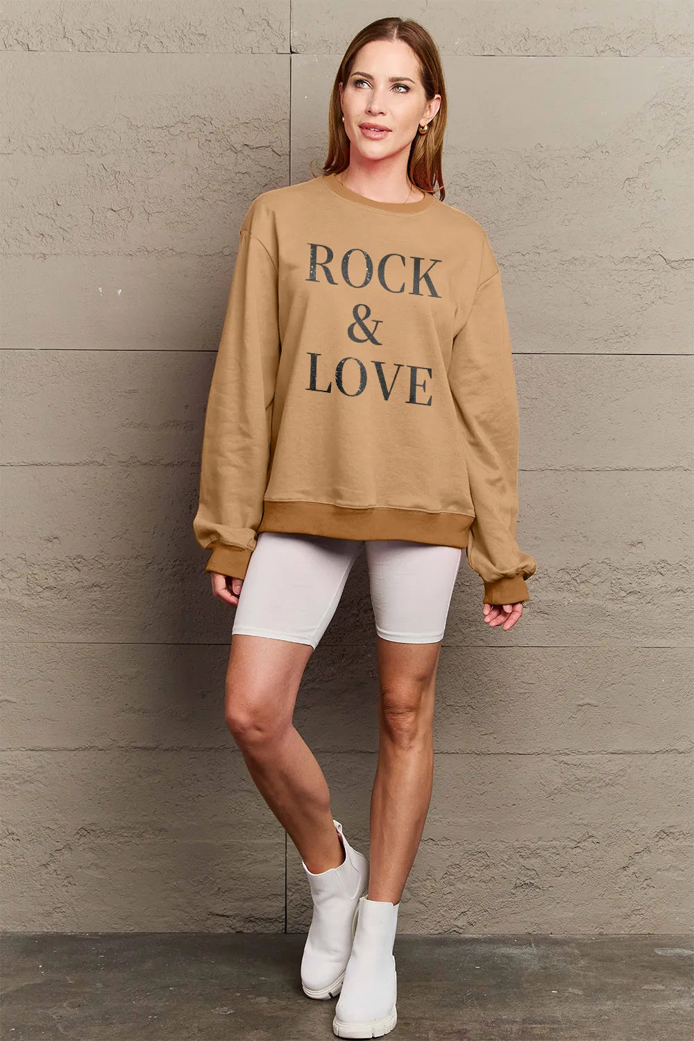 Simply Love Full Size ROCK ＆ LOVE Round Neck Sweatshirt - LoveNest Treasures