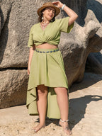 Plus Size V-Neck Half Sleeve Top and High-Low Skirt Set - LoveNest Treasures