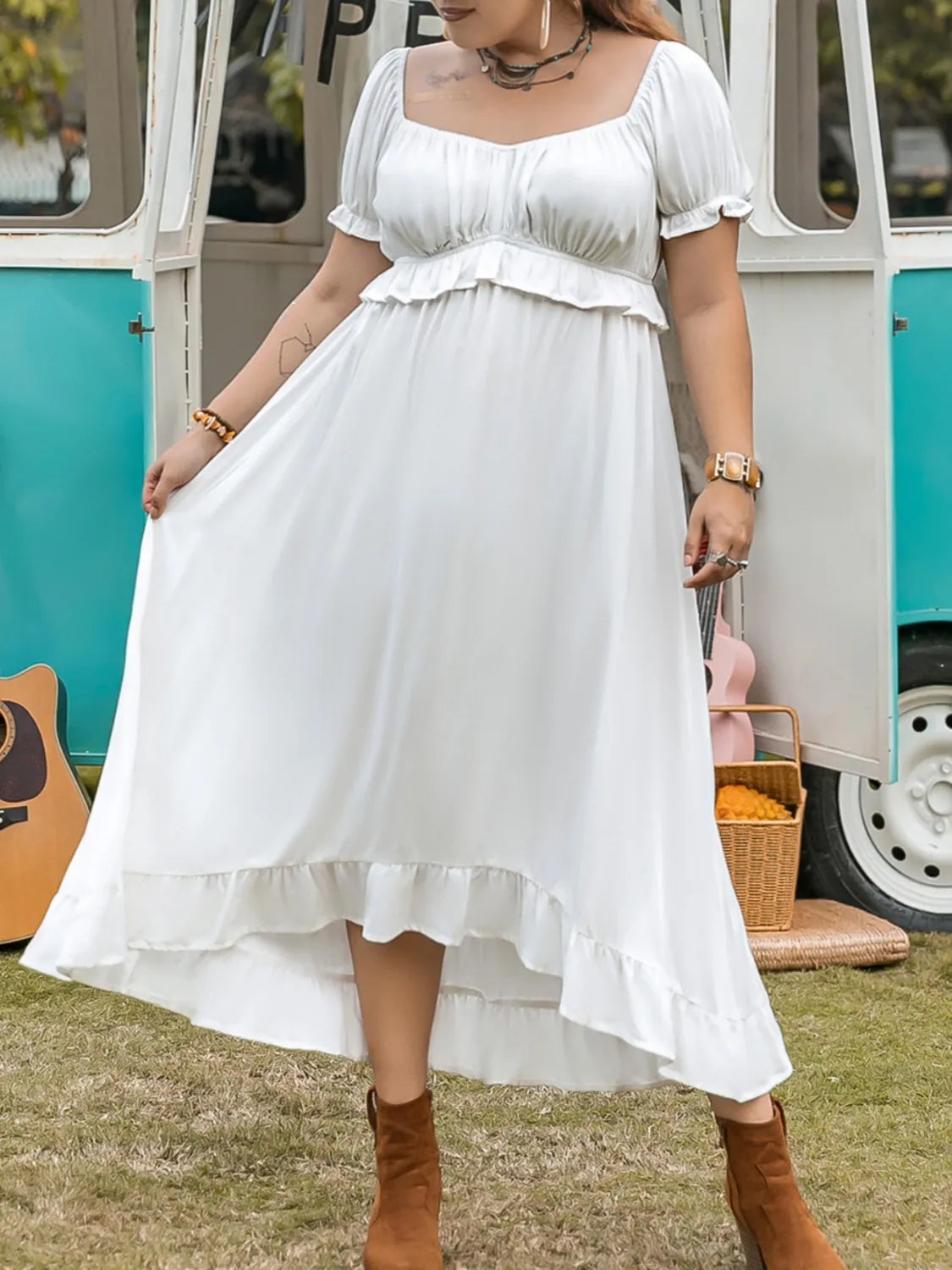 Plus Size Ruffled Hem Off-Shoulder Dress - LoveNest Treasures