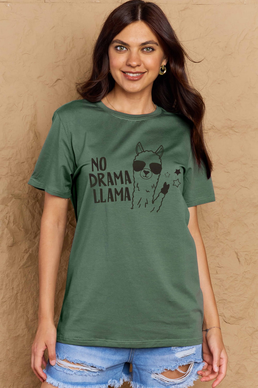 Simply Love Full Size NO DRAMA LLAMA Graphic Cotton Tee - LoveNest Treasures