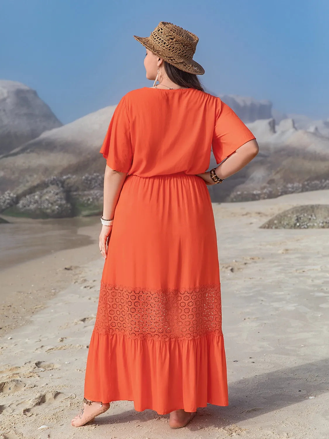 Plus Size V-Neck Flutter Sleeve Maxi Dress - LoveNest Treasures