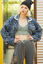 POL Flower Textured Raw Hem Long Sleeve Denim Jacket - LoveNest Treasures
