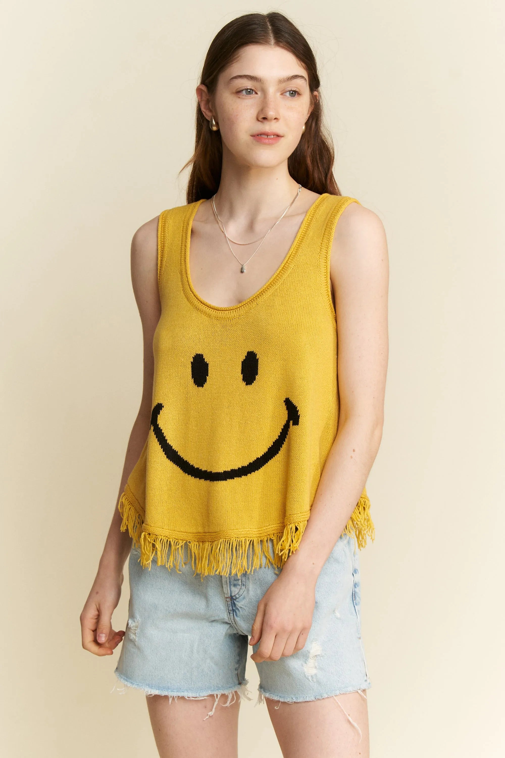 Jade By Jane Full Size Smiley Fringe Tank Top Plus Size - LoveNest Treasures