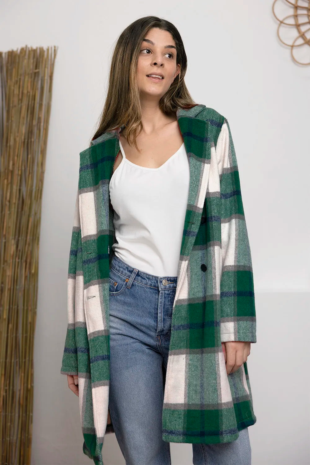 Double Take Full Size Plaid Button Up Lapel Collar Coat - LoveNest Treasures