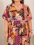 Plus Size Printed V-Neck Half Sleeve Maxi Dress - LoveNest Treasures