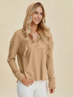 Double Take Full Size High-Low Dropped Shoulder Long Sleeve Hoodie - LoveNest Treasures