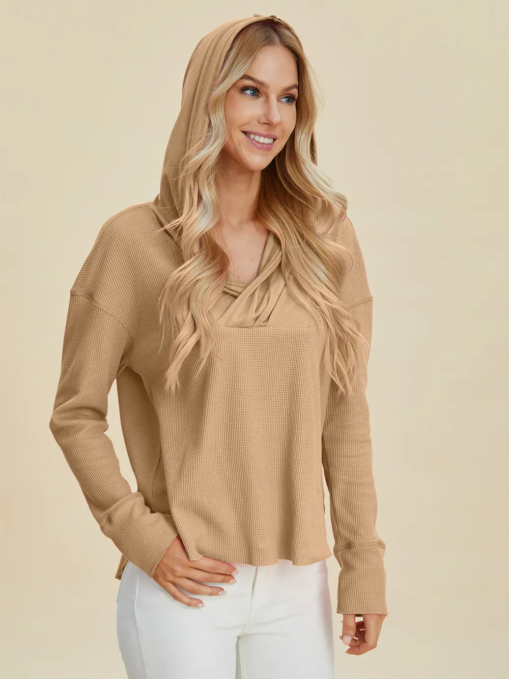 Double Take Full Size High-Low Dropped Shoulder Long Sleeve Hoodie - LoveNest Treasures