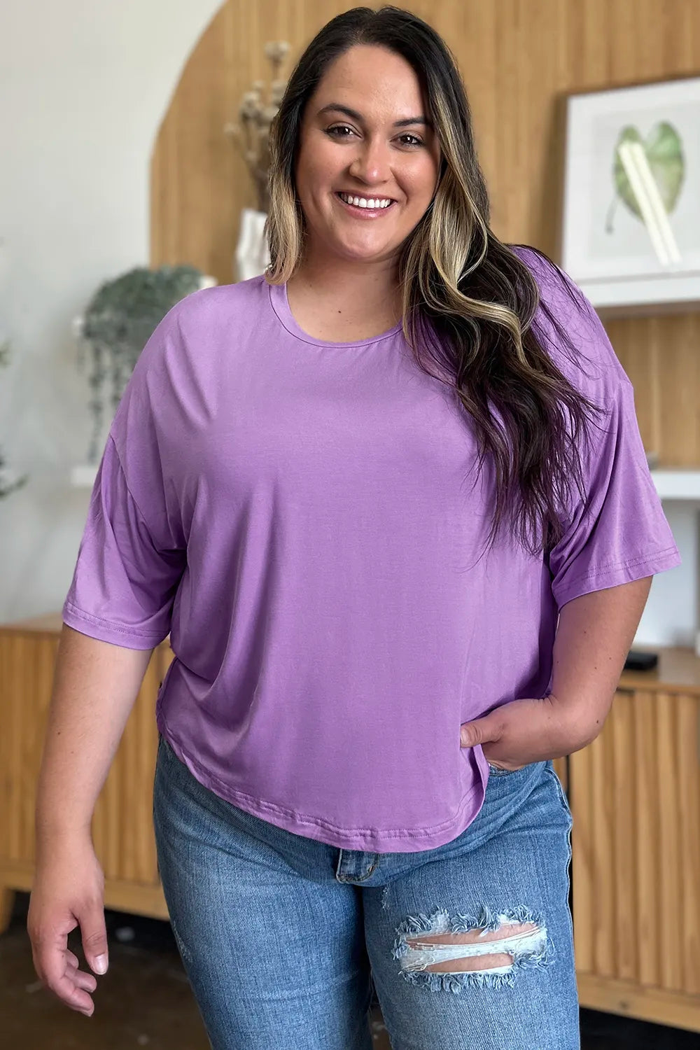 Basic Bae Bamboo Full Size Round Neck Drop Shoulder T-Shirt - LoveNest Treasures