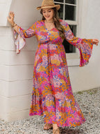 Plus Size Printed V-Neck Long Sleeve Maxi Dress - LoveNest Treasures