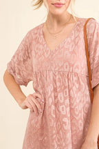 And The Why Woven Leopard Baby Doll Roll-Sleeve Casual Dress - LoveNest Treasures