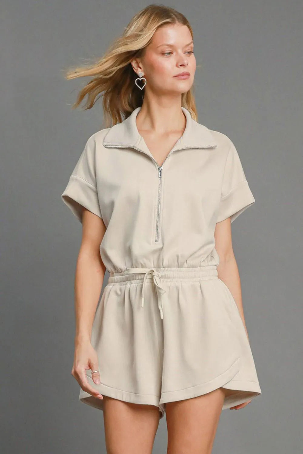 Umgee Full Size Half Sleeve Dolman Sleeved Romper Plus Size - LoveNest Treasures