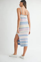 MABLE Multi Color Striped Front Cutout Knit Midi Dress - LoveNest Treasures
