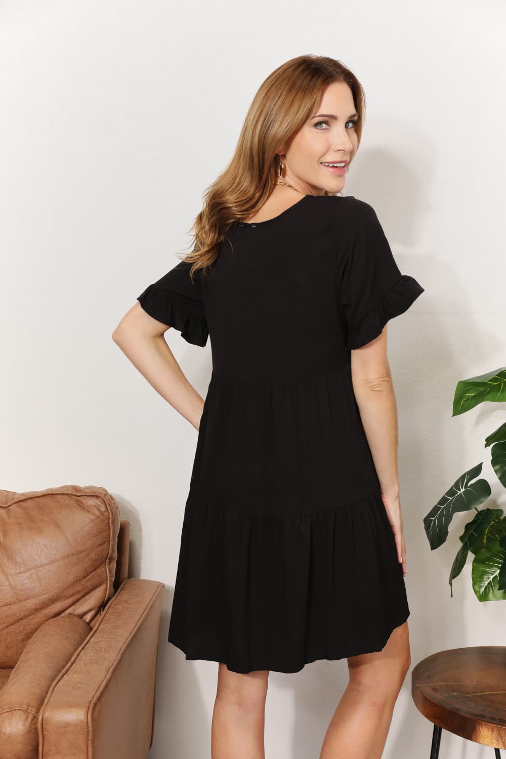 Mandy V-Neck Flounce Sleeve Tiered Dress - LoveNest Treasures