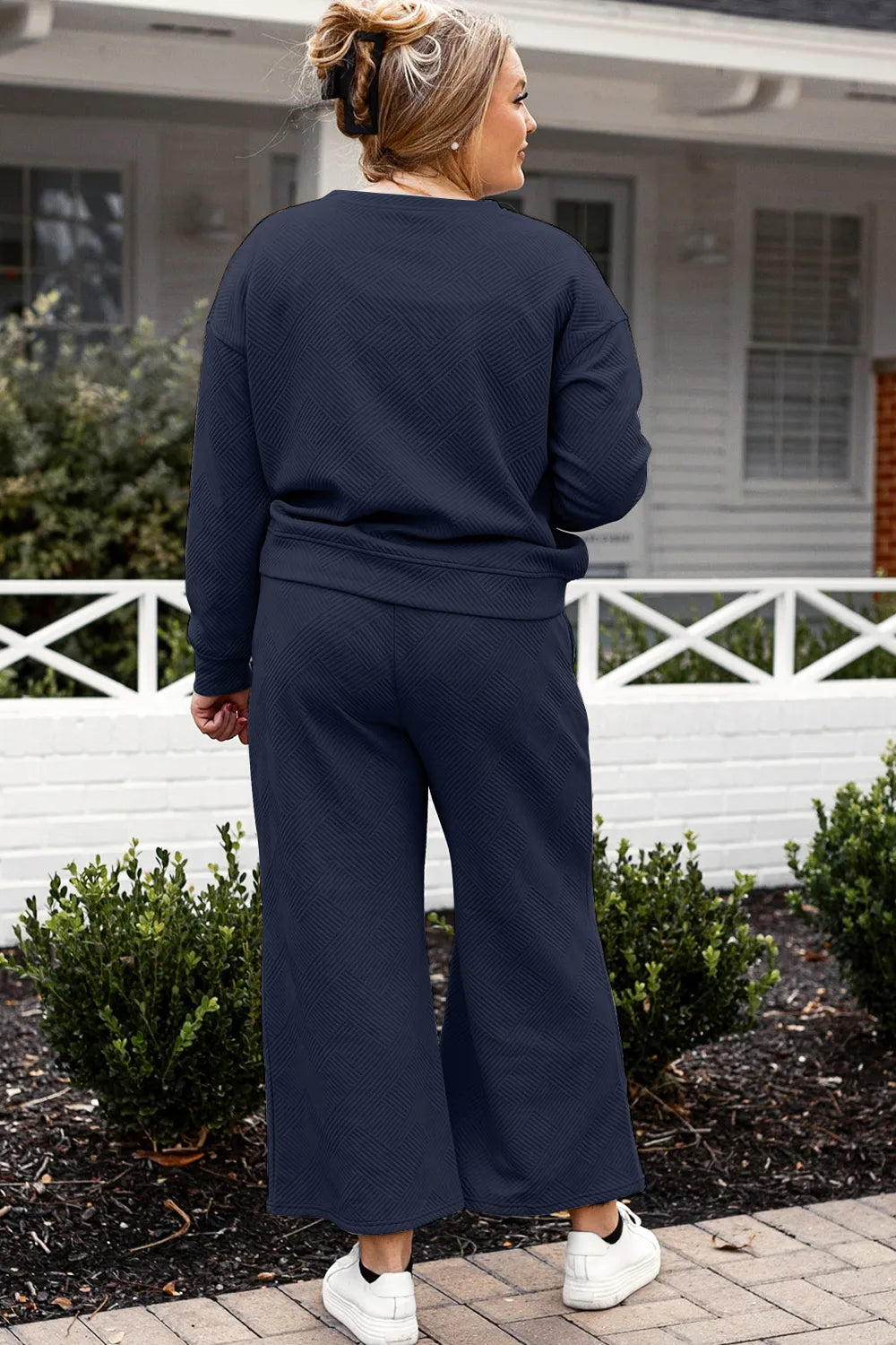 Double Take Full Size Textured Long Sleeve Top and Drawstring Pants Set - LoveNest Treasures