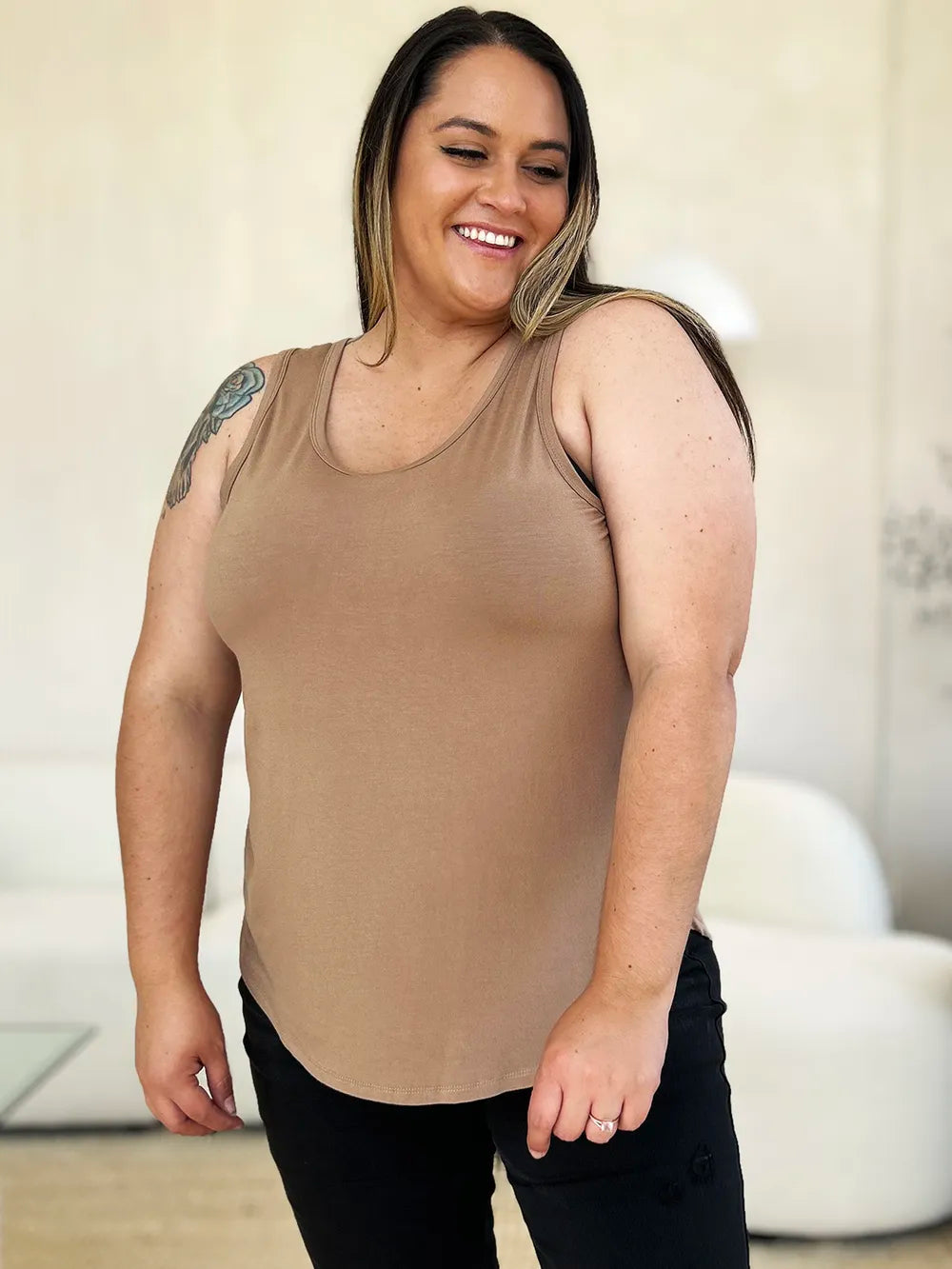 Basic Bae Full Size Round Neck Curved Hem Tank - LoveNest Treasures