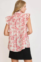 Umgee Full Size Botanical Print Babydoll Top Plus Size - LoveNest Treasures