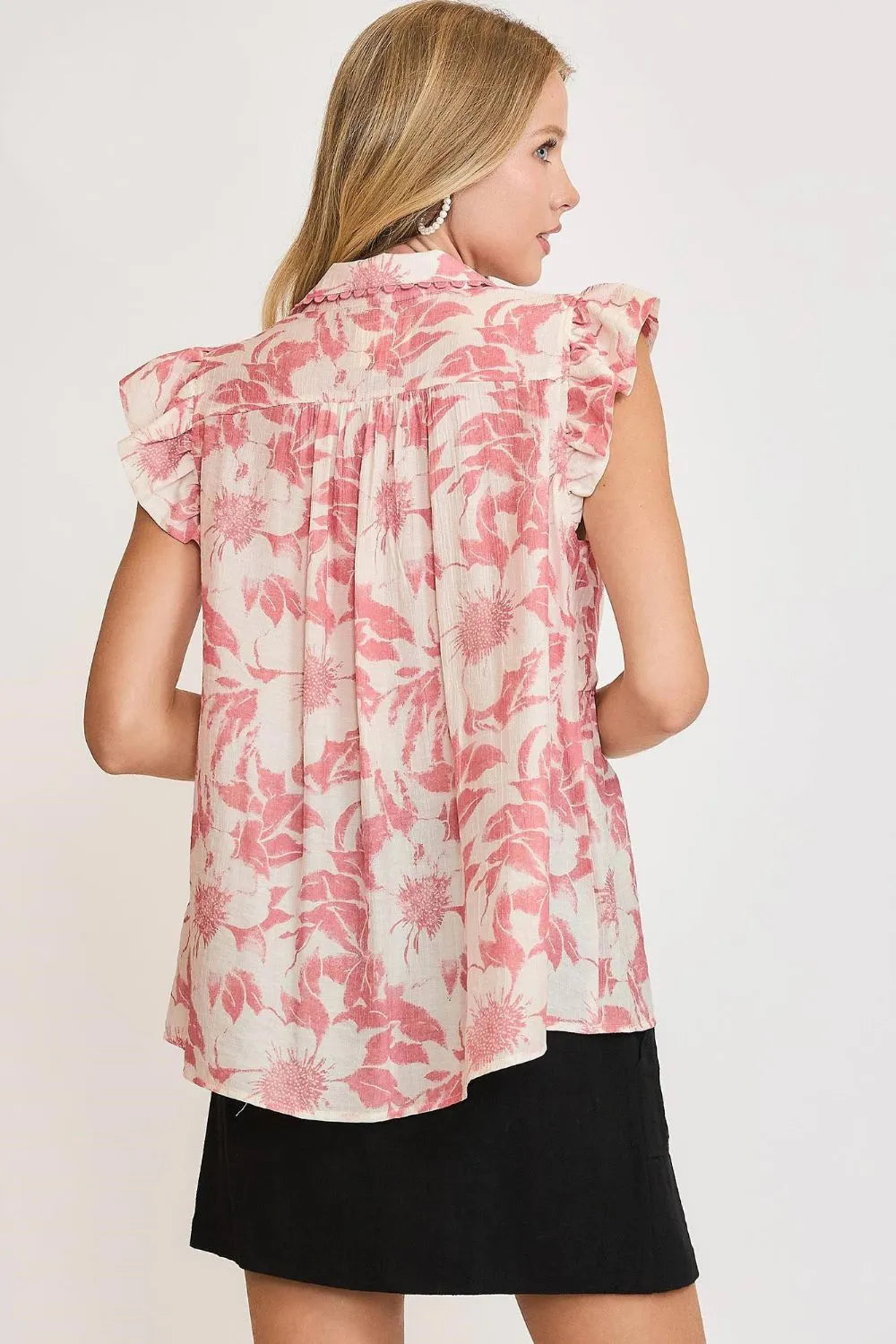 Umgee Full Size Botanical Print Babydoll Top Plus Size - LoveNest Treasures