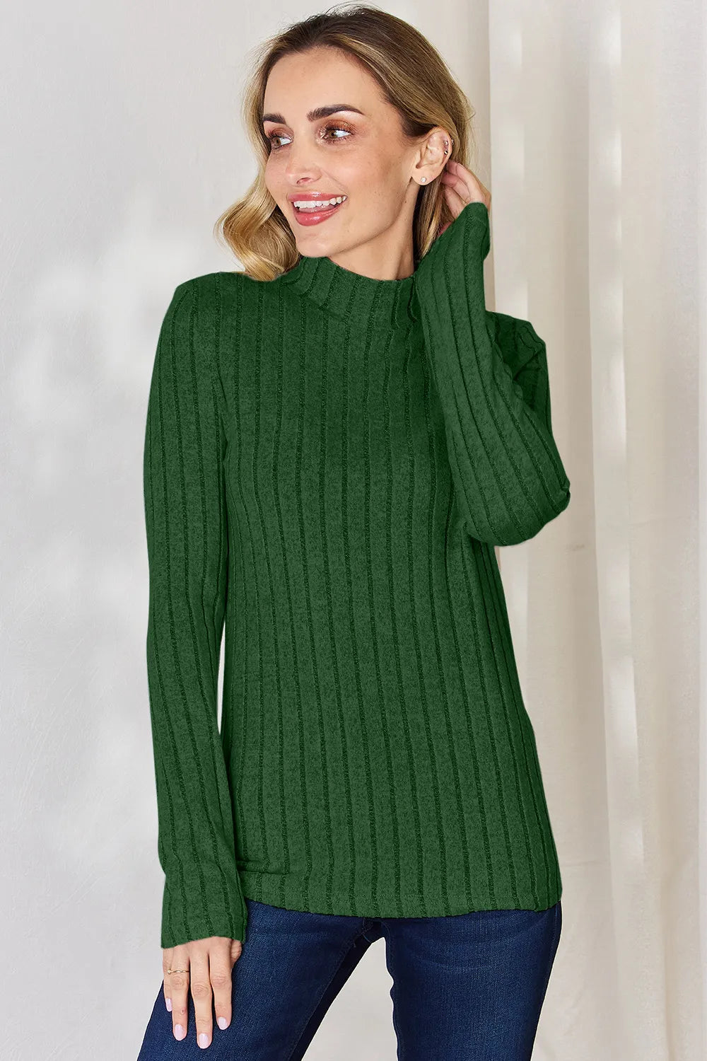 Basic Bae Full Size Ribbed Mock Neck Long Sleeve T-Shirt - LoveNest Treasures