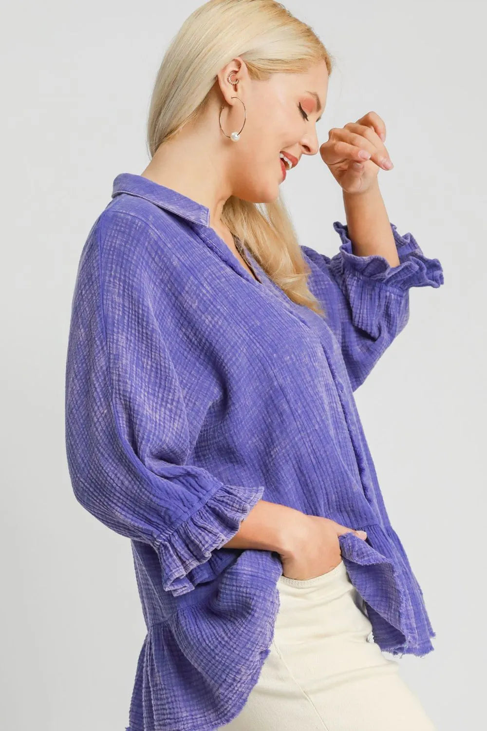 Umgee Plus Size Size Mineral Washed Cotton Gauze Top - LoveNest Treasures