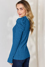 Basic Bae Full Size Ribbed Mock Neck Puff Sleeve T-Shirt - LoveNest Treasures
