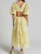 Cutout Back Lace Crochet V-Neck Dress - LoveNest Treasures