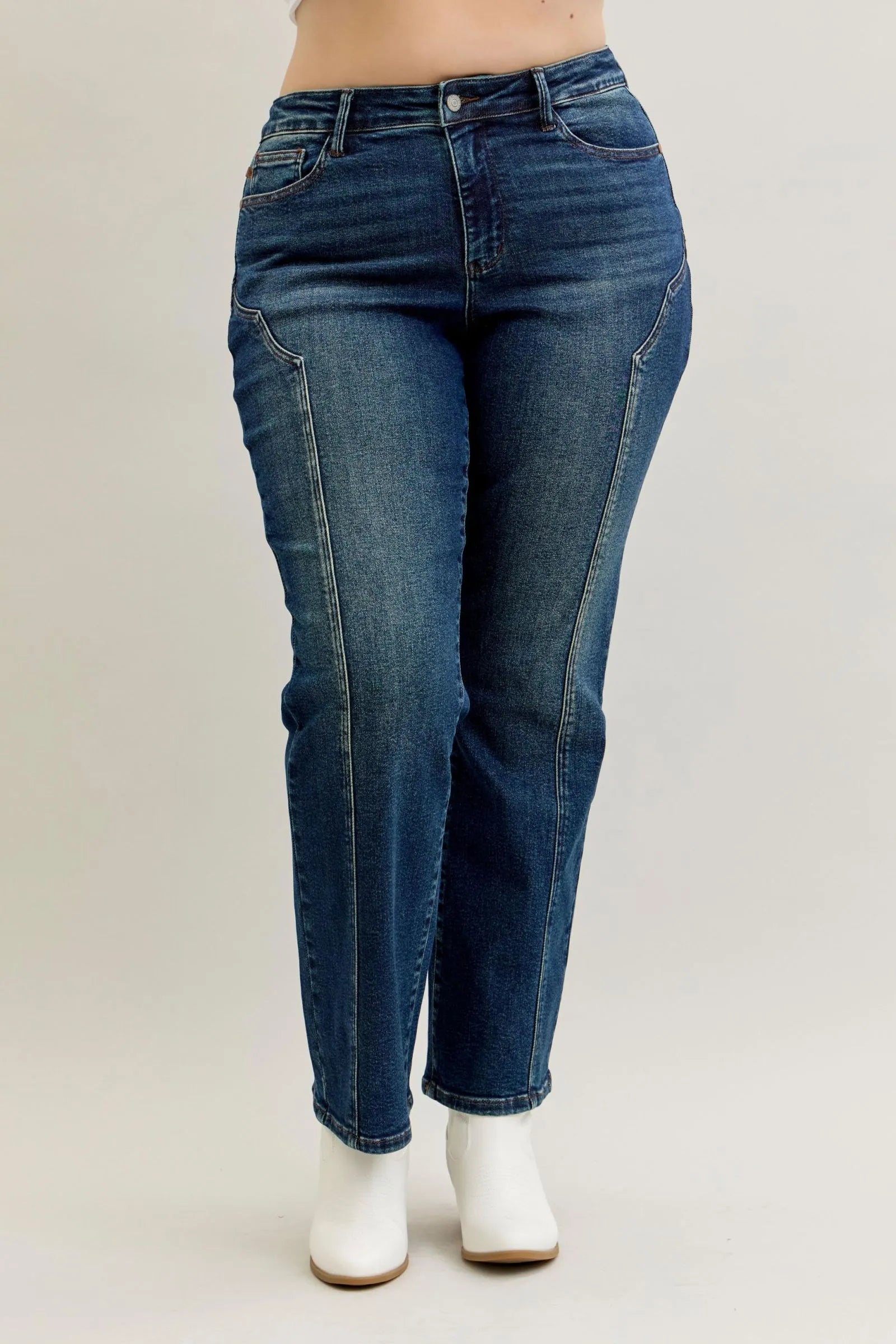 Judy Blue Full Size Seam Detail Straight Leg Jeans Plus Size - LoveNest Treasures