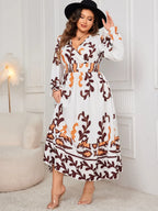 Honey Plus Size Printed Surplice Flounce Sleeve Dress - LoveNest Treasures