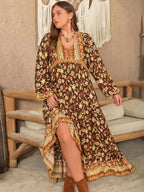 Plus Size Printed V-Neck Balloon Sleeve Dress - LoveNest Treasures