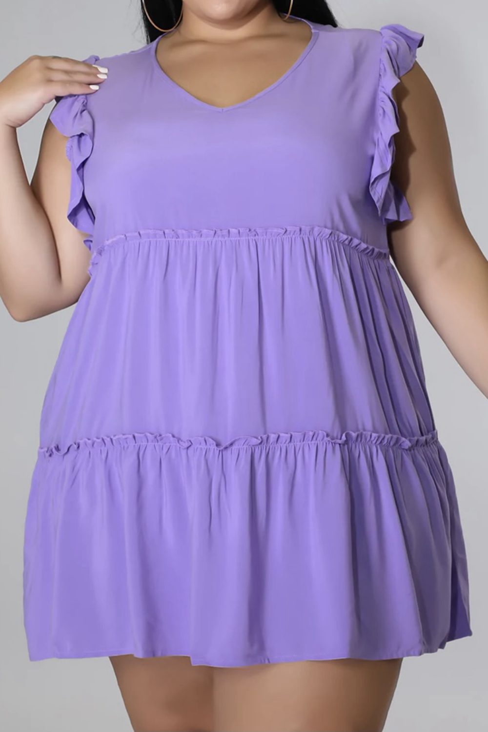 Plus Size V-Neck Frill Trim Mini Dress - LoveNest Treasures