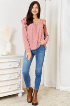 Double Take Square Neck Ruffle Shoulder Long Sleeve T-Shirt - LoveNest Treasures
