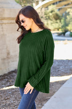 Basic Bae Full Size Ribbed Round Neck Long Sleeve Knit Top - LoveNest Treasures