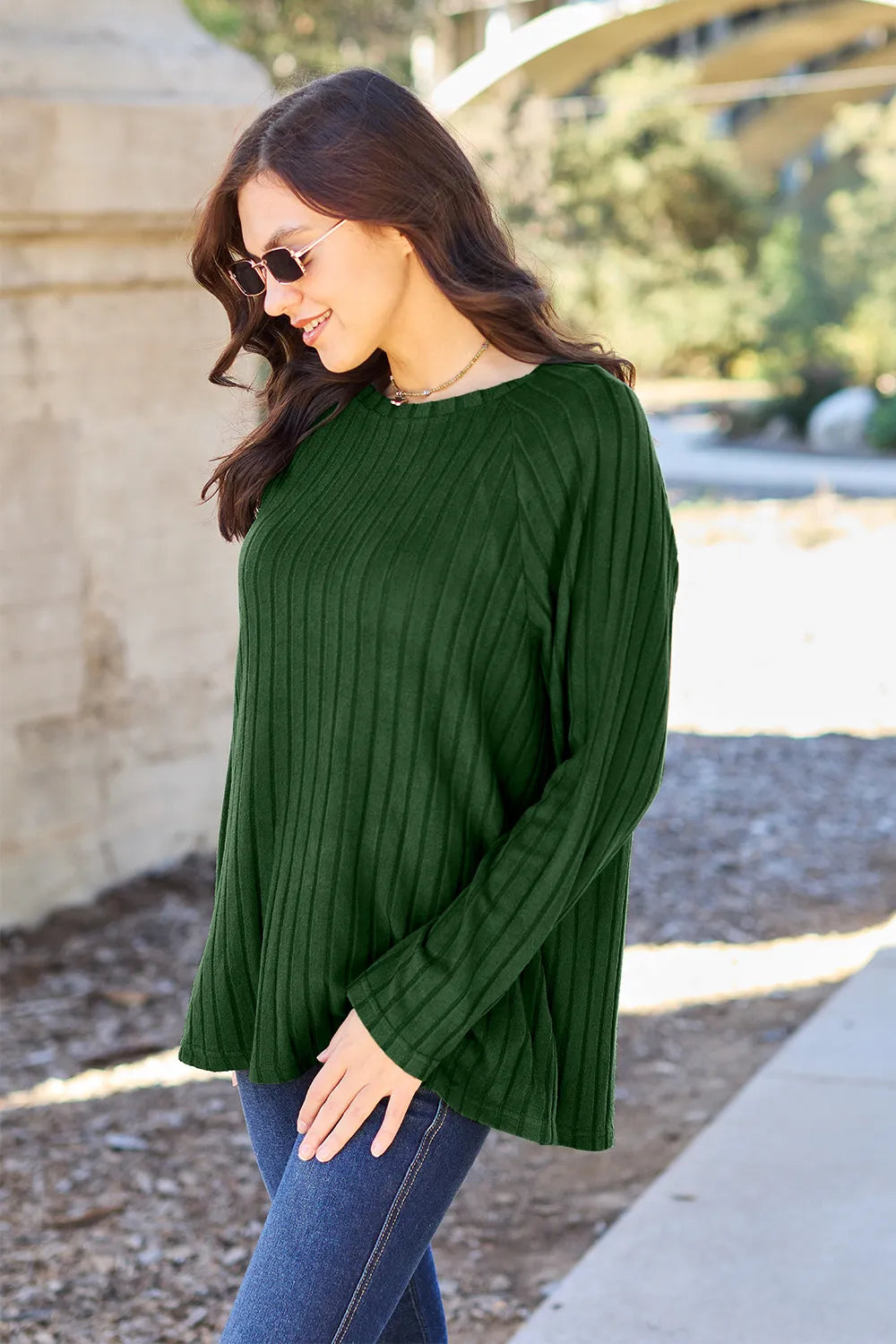 Basic Bae Full Size Ribbed Round Neck Long Sleeve Knit Top - LoveNest Treasures