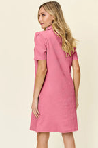 Double Take Full Size Texture Collared Neck Short Sleeve Dress - LoveNest Treasures