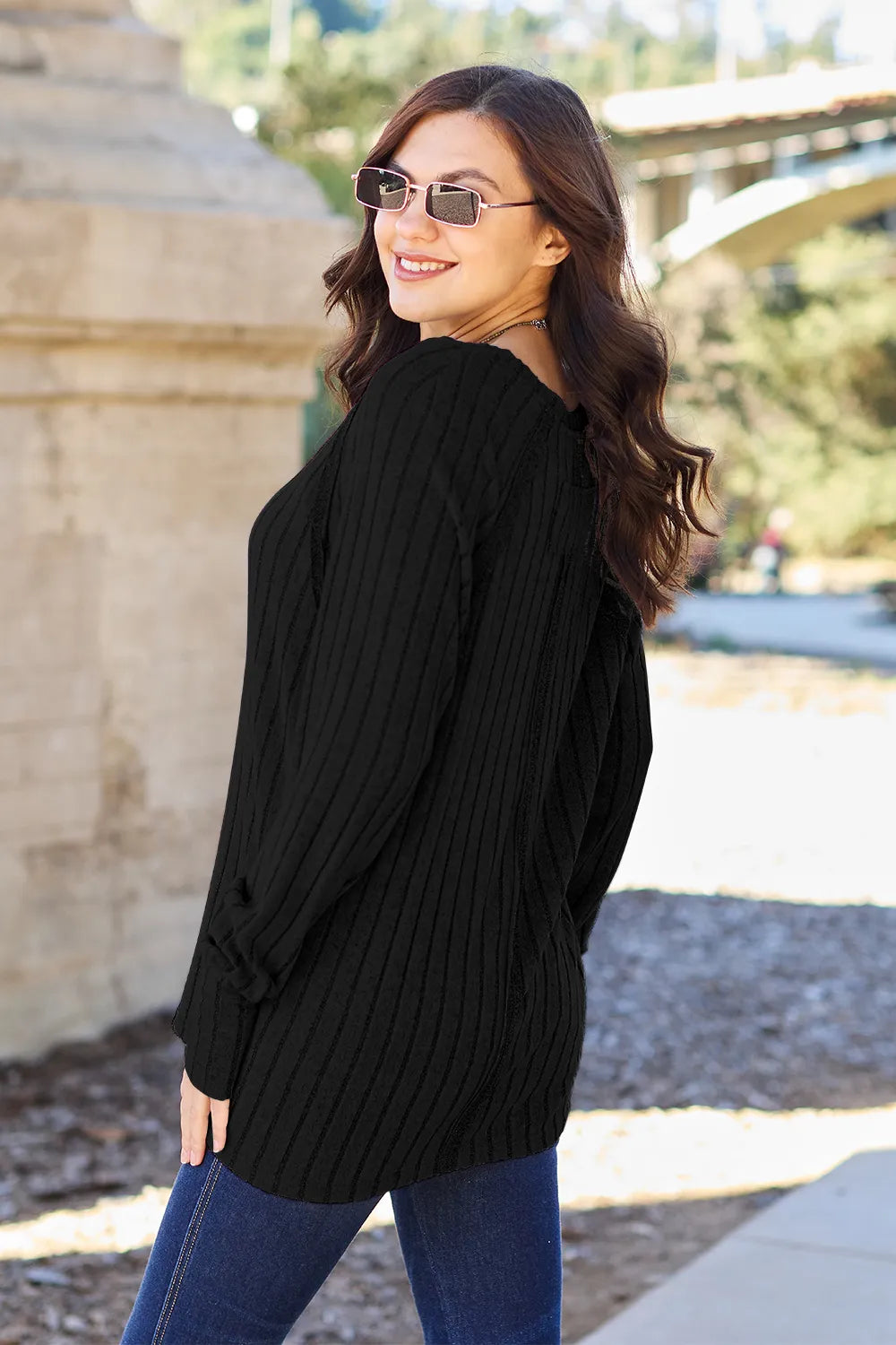 Basic Bae Full Size Ribbed Round Neck Long Sleeve Knit Top - LoveNest Treasures