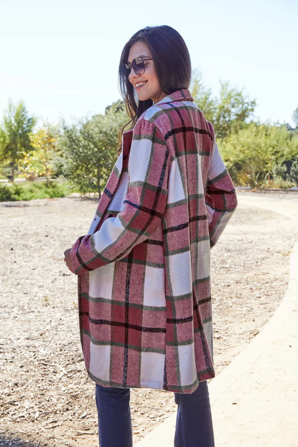 Double Take Full Size Plaid Button Up Lapel Collar Coat - LoveNest Treasures