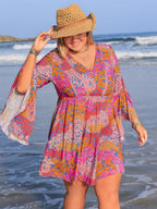 Plus Size Ruched Printed Long Sleeve Dress - LoveNest Treasures