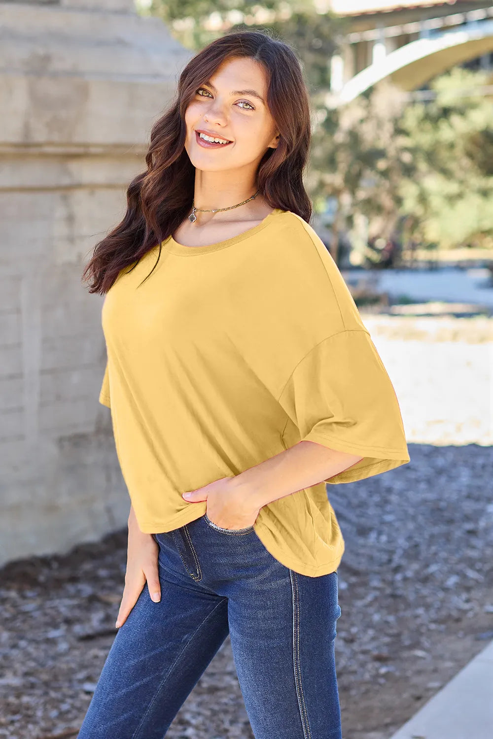 Basic Bae Bamboo Full Size Round Neck Drop Shoulder T-Shirt - LoveNest Treasures