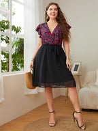 Honey Plus Size Floral Surplice Neck Flutter Sleeve Dress - LoveNest Treasures