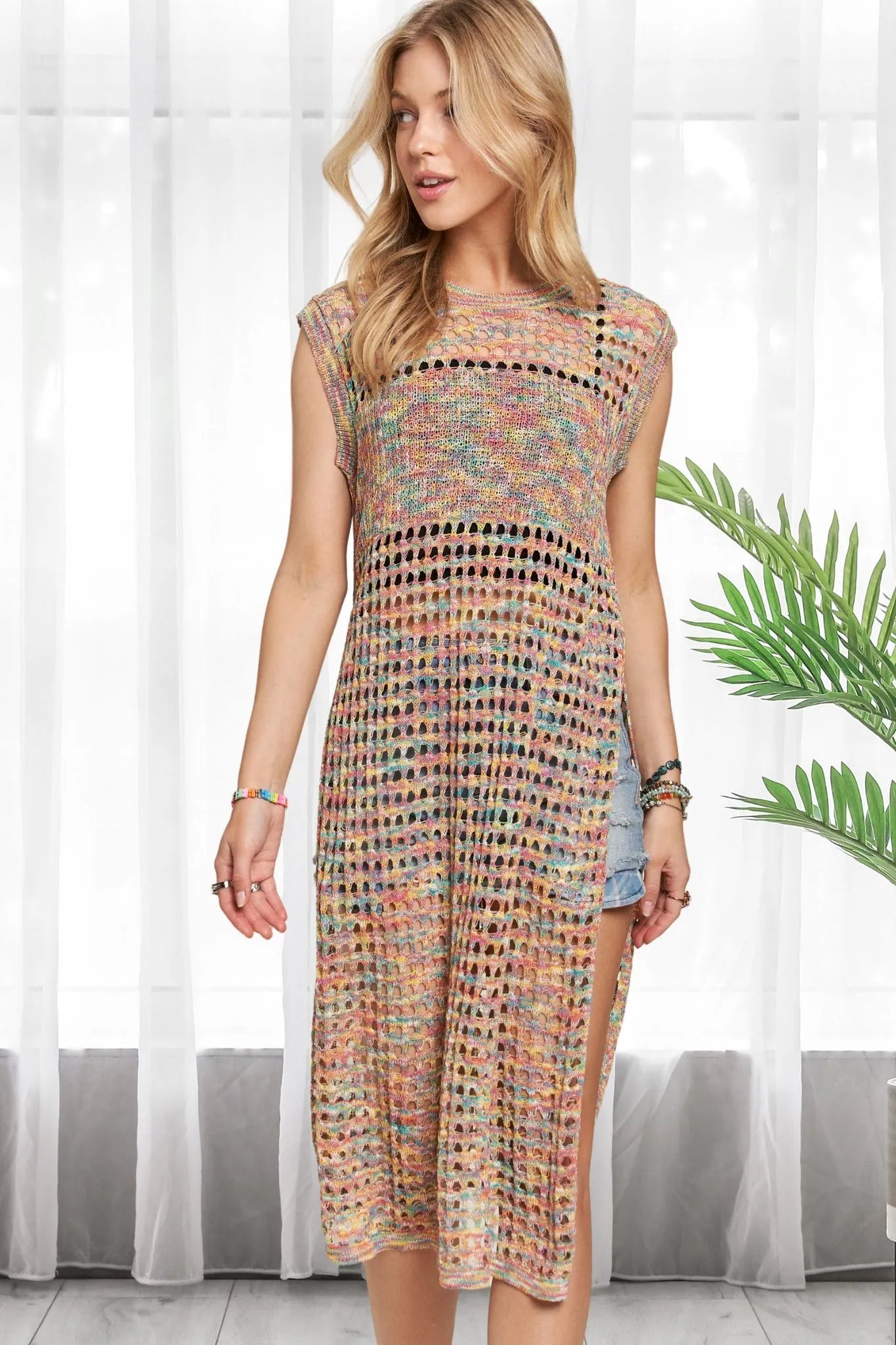 ADORA Multi Color Crochet Tunic Top - LoveNest Treasures