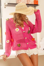 BiBi Flower Patches Open Knit Sweater Cardigan - LoveNest Treasures