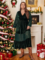 Plus Size Lace Patchwork V-Neck Balloon Sleeve Midi Dress - LoveNest Treasures