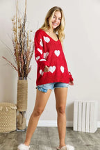 ADORA Full Size Heart V-Neck Knit Top Plus Size - LoveNest Treasures