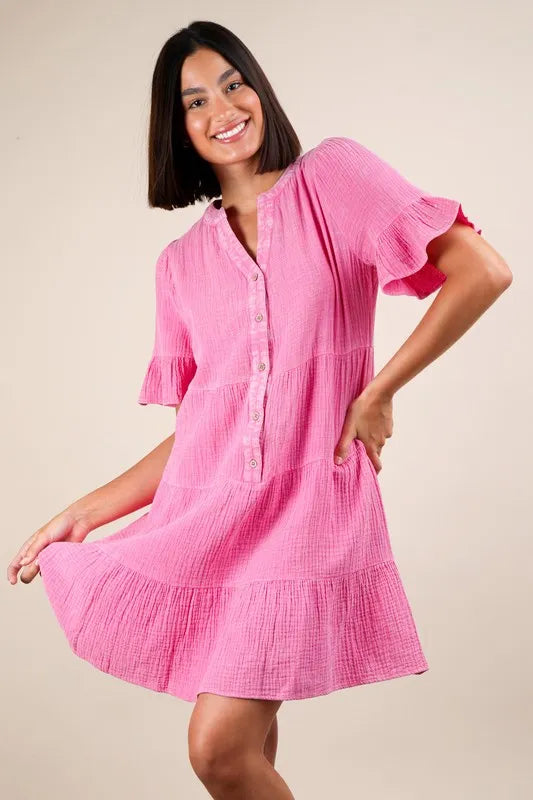 PerFee Plus Size Mineral Washed Woven Mini Dress - LoveNest Treasures