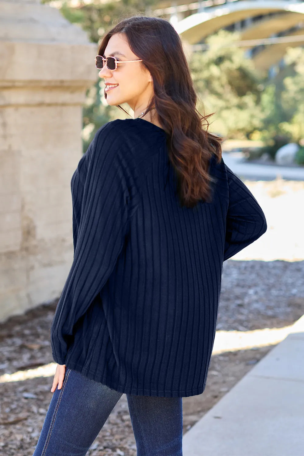 Basic Bae Full Size Ribbed Round Neck Long Sleeve Knit Top - LoveNest Treasures