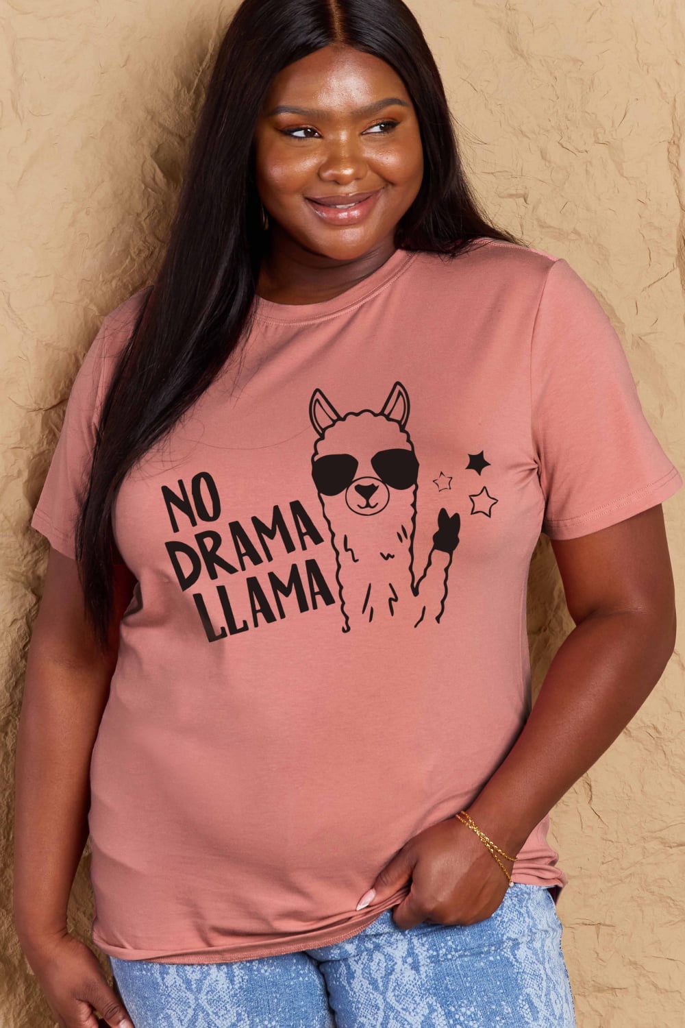 Simply Love Full Size NO DRAMA LLAMA Graphic Cotton Tee - LoveNest Treasures