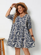 Plus Size Printed V-Neck Half Sleeve Mini Dress - LoveNest Treasures