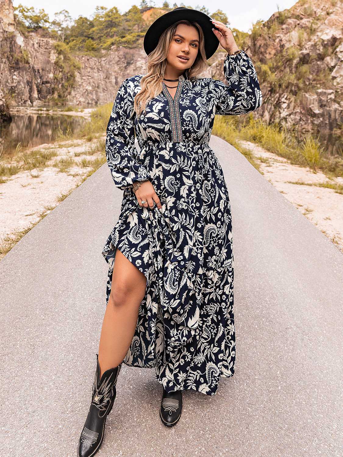 Plus Size Long Sleeve Maxi Dress - LoveNest Treasures